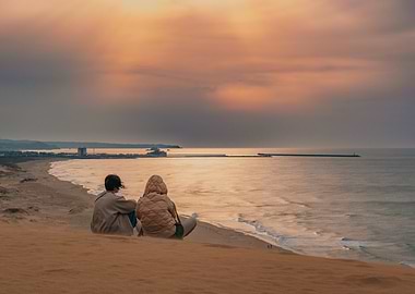 Sunset watching in Tottori, Japan