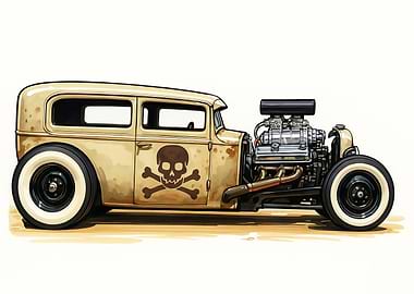 Vintage Hot Rod with Skull