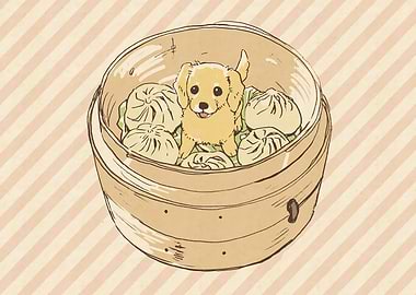 Puppy in a Dim Sum Steamer