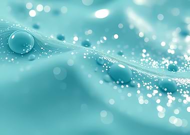 Turquoise Liquid Waves with Floating Droplets and Sparkling Bokeh