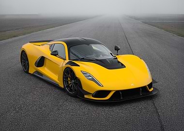 Yellow Hennessey Venom F5 on Road