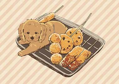Dog and Fried Food Illustration