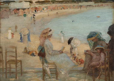 Impressionist Beach Scene with Figures