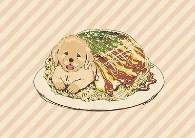 Puppy on Plate of Food Illustration