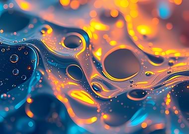 Luminous Neon Tides Over Liquid Topography with Glowing Amber Pockets and Deep Cerulean Depths
