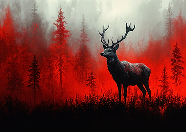 Stag in Red Forest