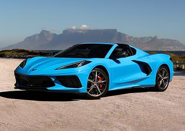 Blue Corvette on Beach