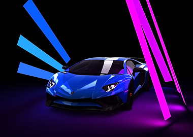 Blue Lamborghini with Neon Lights