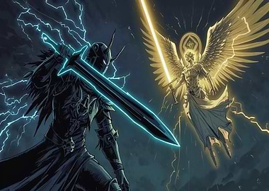 Knight versus Angel with Swords