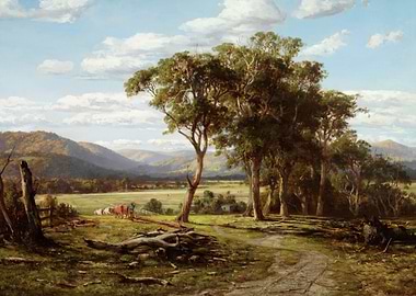 Australian Landscape Painting with Cattle