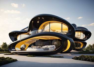 Futuristic Black and Yellow House Design