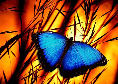 Blue Butterfly on Orange Background