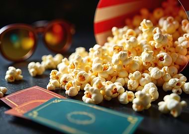 Movie Night: Popcorn, Tickets, and Glasses
