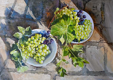 Grapes on Plates Still Life Painting