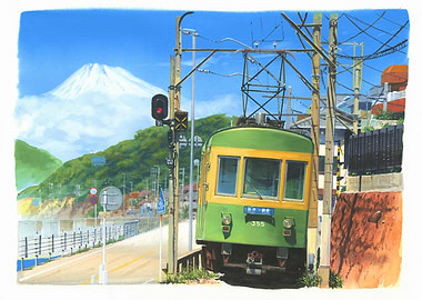 Japanese Train with Mount Fuji View