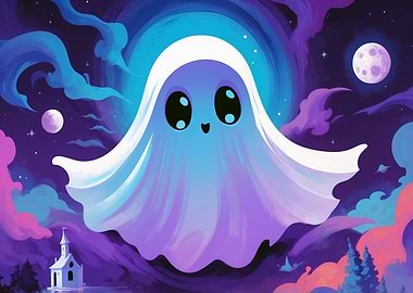 Cute Ghost in a Dreamy Landscape