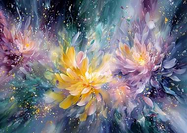 Vibrant Floral Abstract Painting with Explosion of Colors