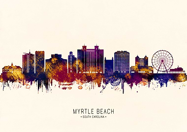 Myrtle Beach Skyline Watercolor Art