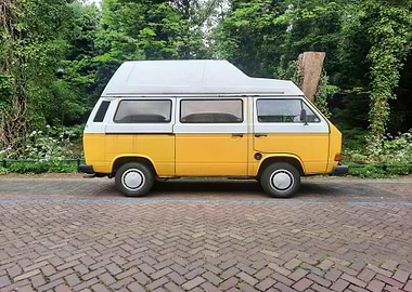 Yellow and White Camper Van