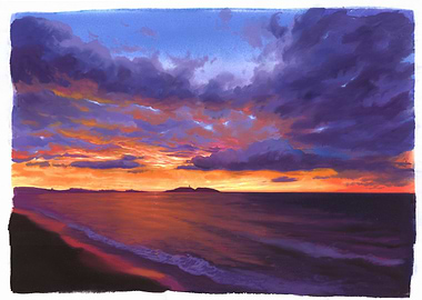 Dramatic Sunset Over Ocean and Beach