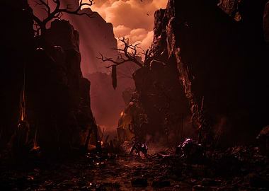 Dark Fantasy Landscape with Creature