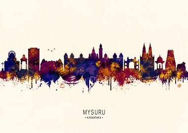 Mysuru Karnataka Skyline Watercolor Art