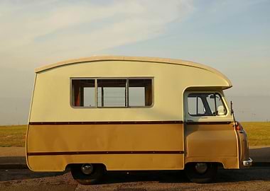 Vintage Cream and Brown Camper Van