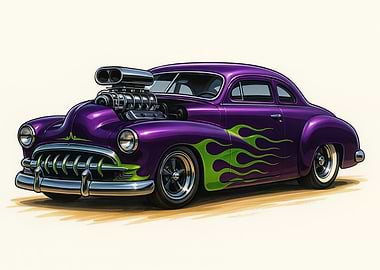 Purple Hot Rod with Green Flames