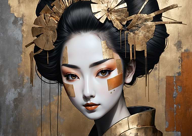 Geisha Portrait with Golden Accents