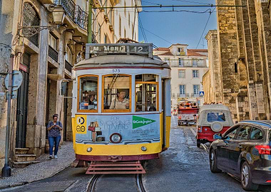 Lisbon Tram in Narrow Street