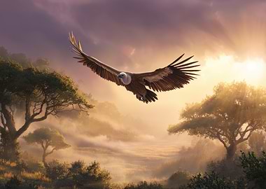 Majestic Vulture Soaring Over African Landscape