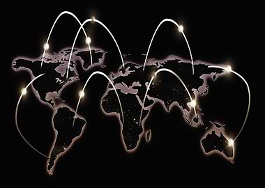 Global Network Connections on World Map