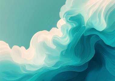 Abstract Teal and White Flowing Waves