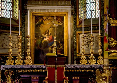 Ornate Church Altar with Golden Details