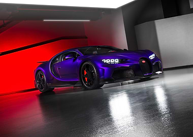 Purple Bugatti Chiron in Modern Garage