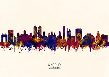 Nagpur Maharashtra Skyline Watercolor Silhouette