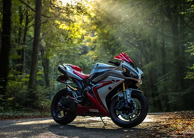Yamaha R1 Motorcycle in Forest Setting