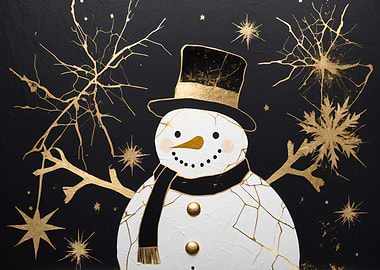 Elegant Gold and Black Snowman Art
