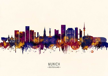 Munich Skyline Watercolor Art