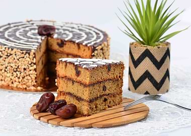 Date Cake with Nuts and Chocolate