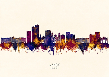 Nancy, France Skyline Watercolor Silhouette