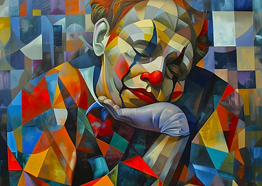 Abstract Clown Portrait with Geometric Shapes