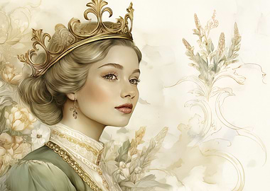 Elegant Queen Portrait with Floral Accents