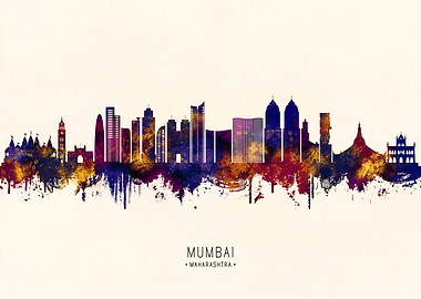 Mumbai Skyline Watercolor Art
