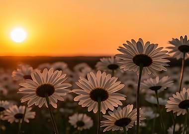 Daisy Field at Sunset