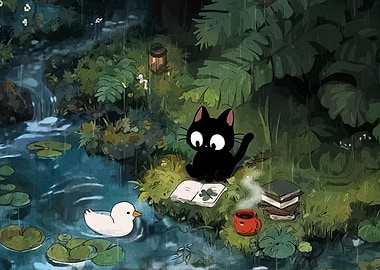 Rainy Day Reading with Cat and Duck