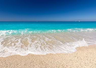 Turquoise sea and sandy beach, Leukada