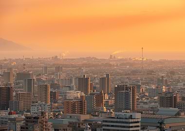 Cityscape of Matsuyama, Japan at Sunset