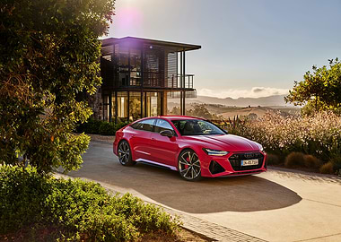 Red Audi RS7 in a driveway