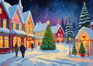 Christmas Village Painting